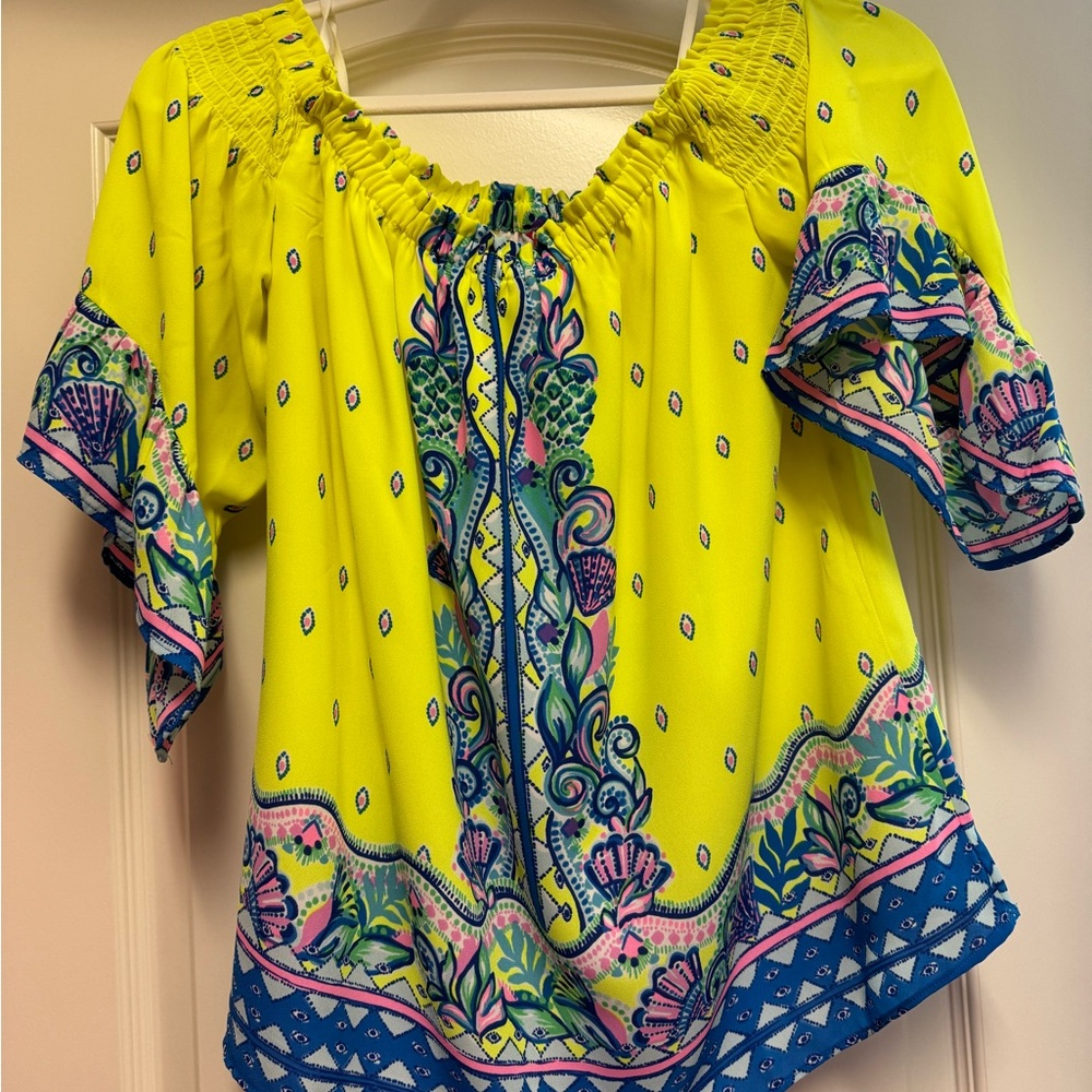 Lilly Pulitzer Vibrant Yellow and Blue Blouse